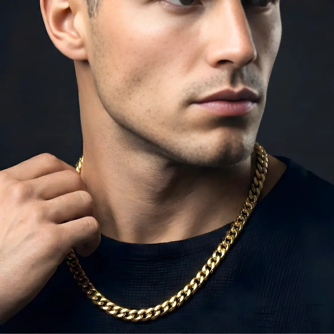 18K Gold Filled Classic Cuban Link Chain Necklace for Men & Women